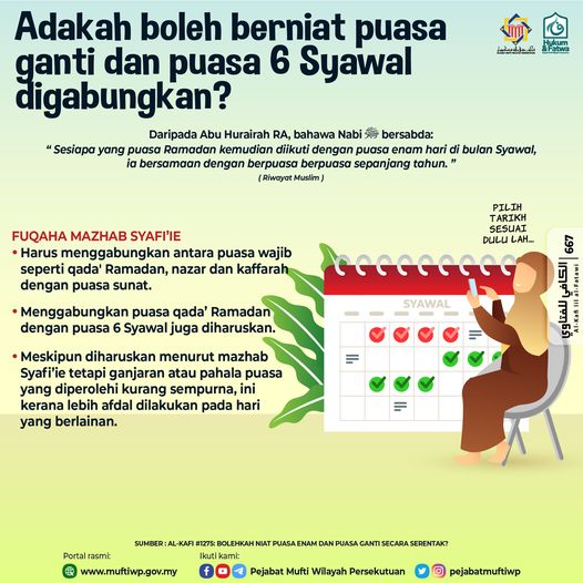 Adakah Puasa Enam Boleh Disekalikan Dengan Puasa Ganti?